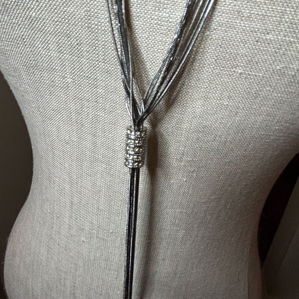 White House Black Market Elegant Silver Necklace with Crystal Accents